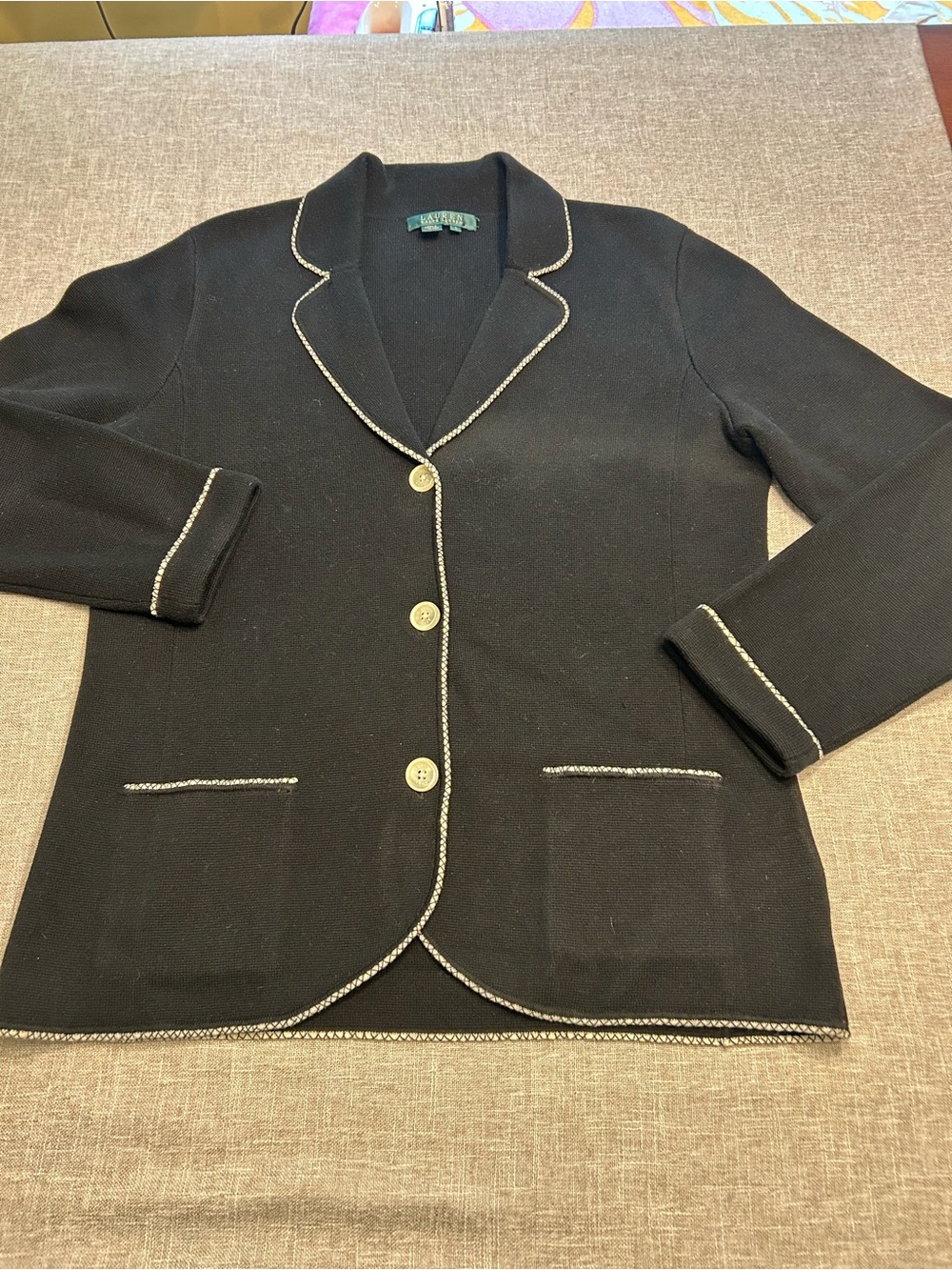 Black Knit Blazer with Contrast Trim - Women
